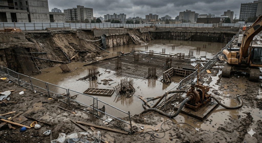 котлован залит водой